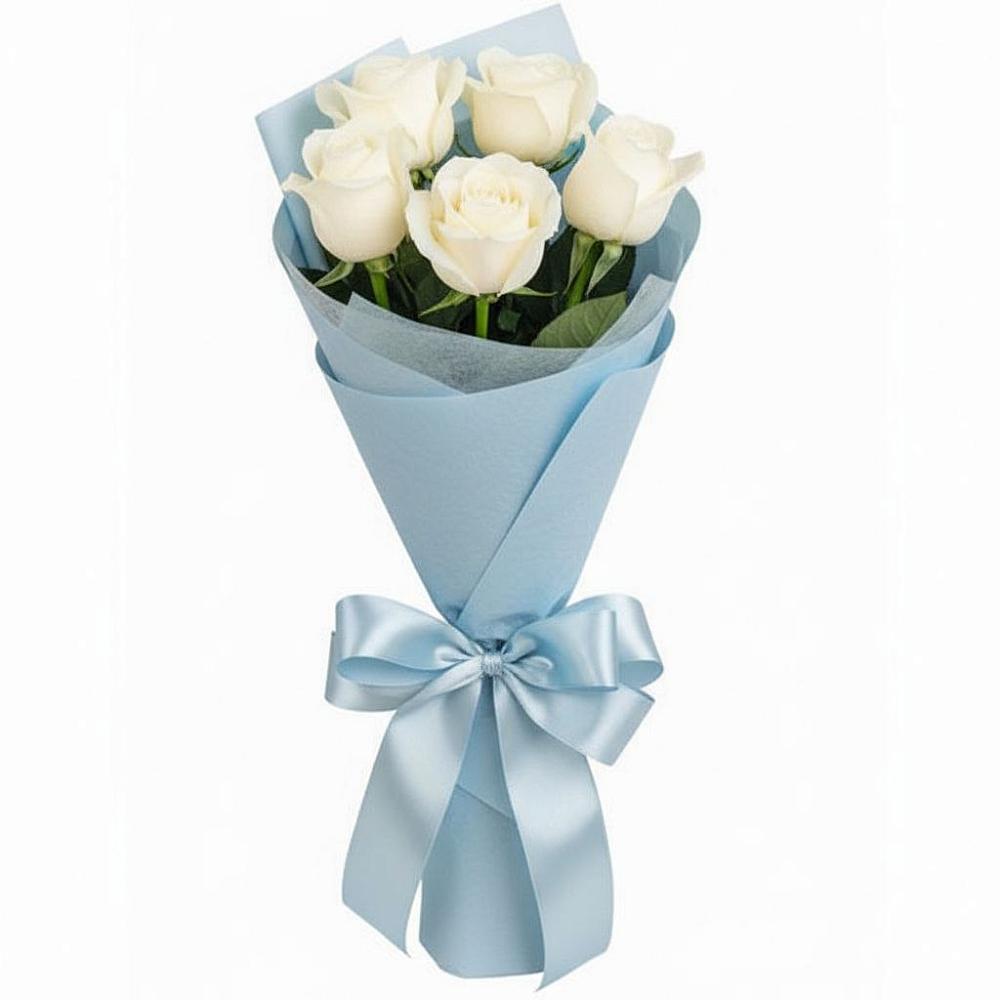 Букет 5 Белых роз Проуд в Мелехово