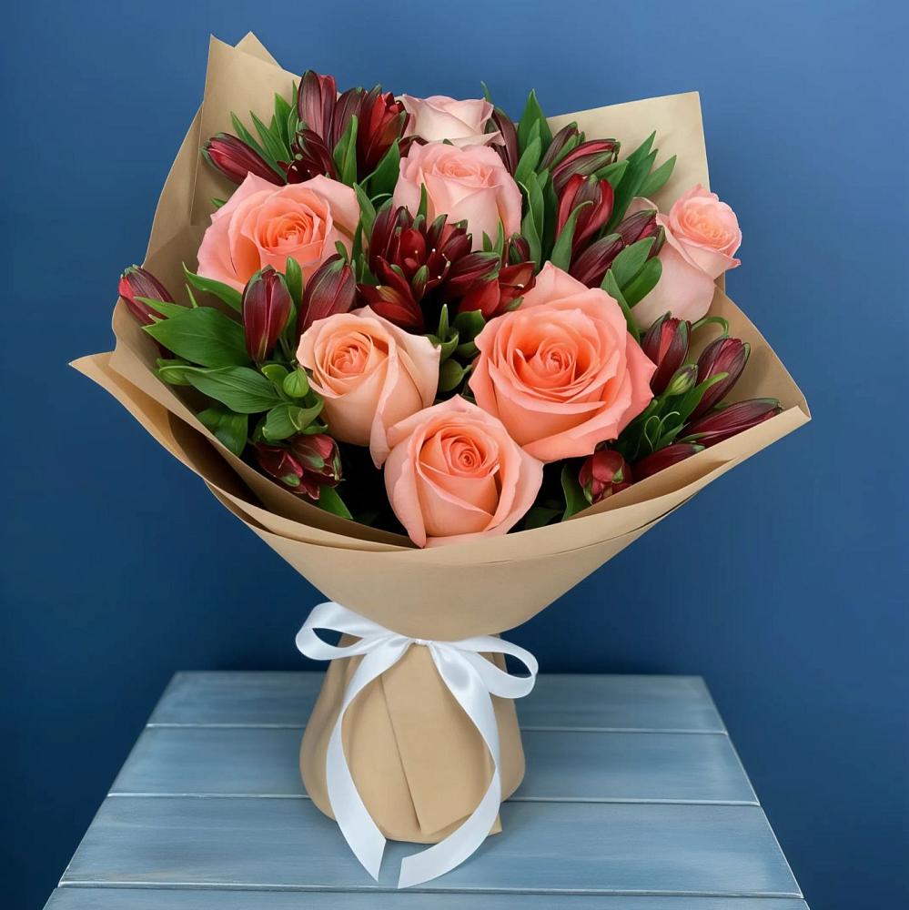 Букет цветов из: Розы и Альстромерии в Мелехово