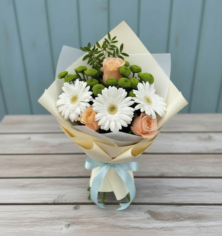 Букет цветов из: Герберы, Розы и Хризантемы в Мелехово