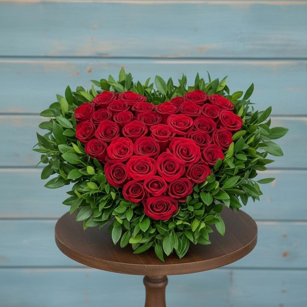 Цветочная композиция из Розы в виде сердца в Мелехово