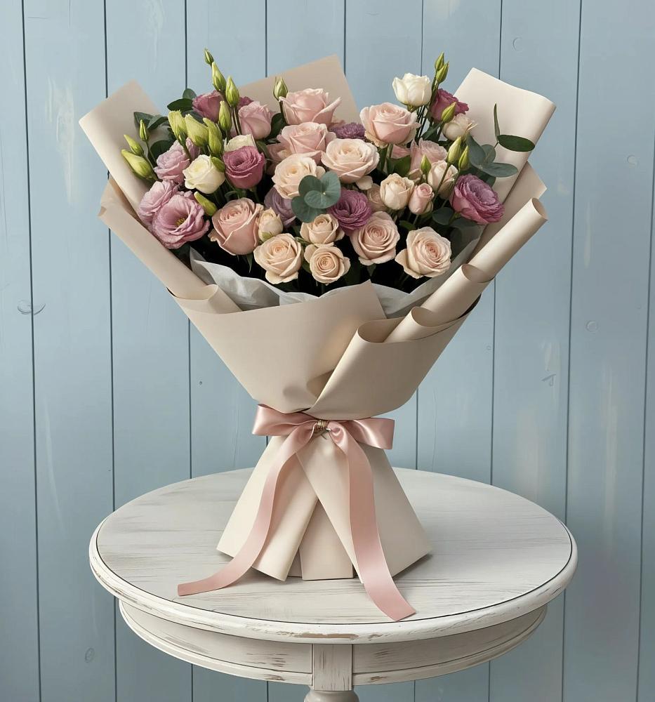 Букет цветов из: Розы и Лизиантусы в Мелехово