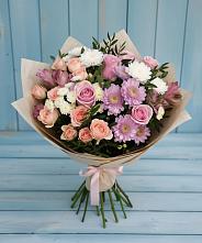 Букет цветов из:  Хризантемы, Розы и Альстромерии в Мелехово