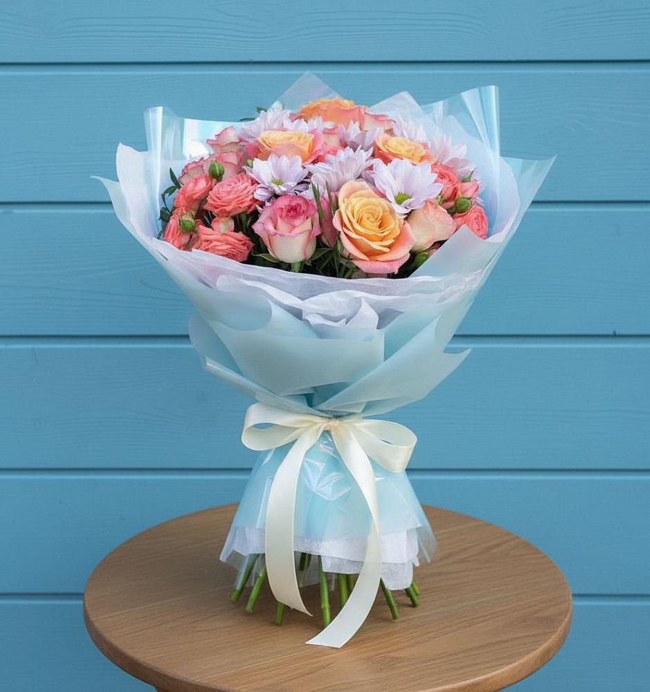 Букет цветов из: Хризантемы и Розы в Мелехово