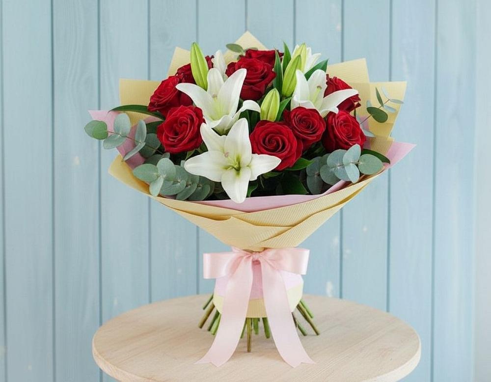 Букет цветов из: Лилии и Розы в Мелехово